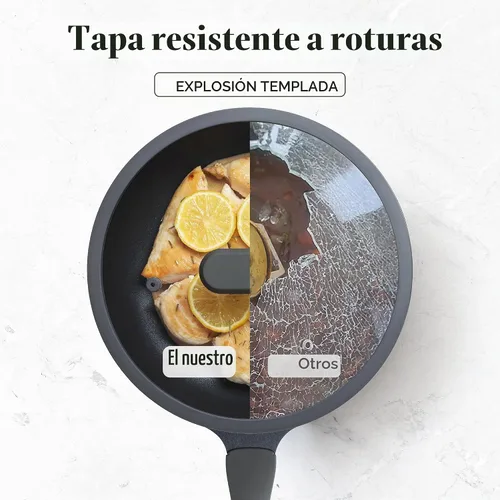 Vista 7 de PRICUSIS Sartén antiadherente con tapa, sartén de 8/10 pulgadas con mango Stay Cool, totalmente revestida, compatible con inducción y apta