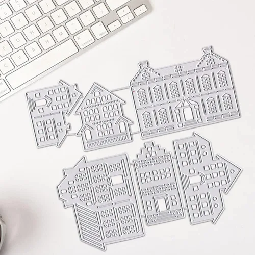Vista 4 de Hying 2 troqueles de fondo de Navidad para hacer tarjetas, troqueles de corte de edificios de Navidad para álbumes de recortes, papel