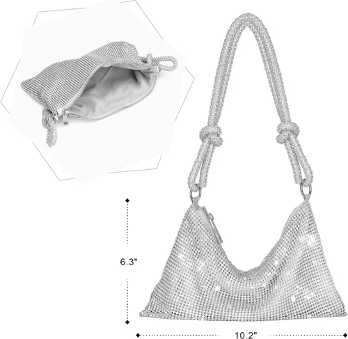 Vista 2 de Bolsos Hobo con diamantes de imitación para mujer, bolso de noche brillante con diamantes de imitación, bolso de mano de cristal brillante, bolso