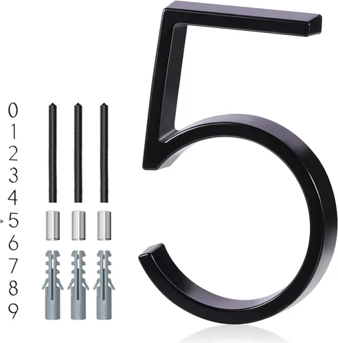 Vista 24 de Números de casa de 5 pulgadas para exterior, dirección de metal número 8, diseño moderno, acabado con recubrimiento en polvo negro resistente a