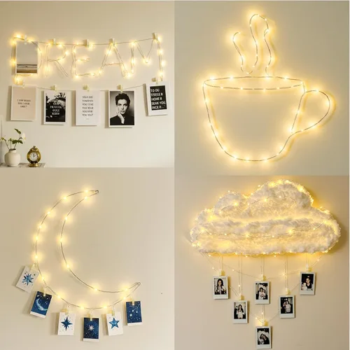 Vista 7 de SUDDUS Luces de Hadas de 16 pies con 50 LED y 22 clips, funciona con batería/USB, luces parpadeantes para fotos con control remoto y temporizador