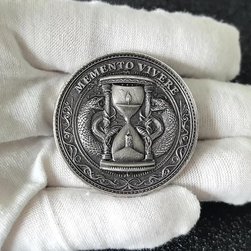 Vista 4 de Memento Mori & Vivere Moneda de Desafío - Símbolos Duales de la Transitoriedad y Vitalidad de la Vida - Regalo Estoico Inspiracional (Paquete de 10)