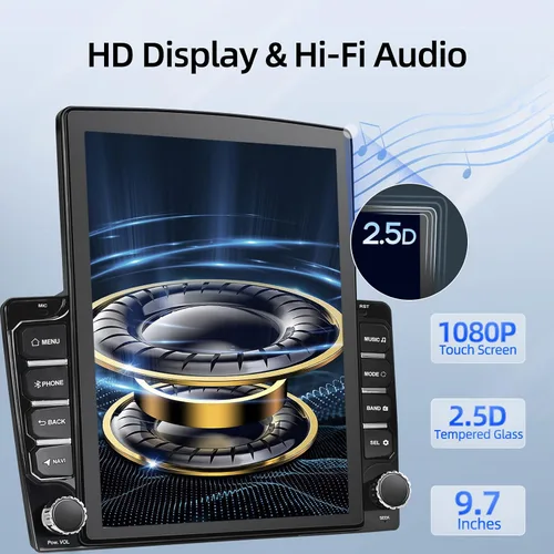 Vista 4 de [2G+64G] Android 13 Doble Din Vertical Estéreo para Coche con Carplay Inalámbrico/con Cable y Android Auto, 9.7 pulgadas Pantalla Táctil Unidad