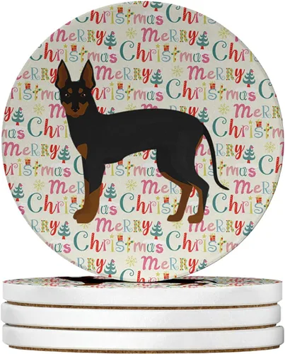 Vista 62 de Abyssinian Sand Terrier Merry Christmas - Posavasos grandes de piedra arenisca (4 unidades)