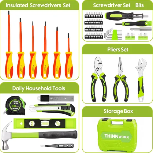 Vista 2 de THINKWORK Kit de herramientas para reparación del hogar - Juego general de herramientas manuales para el hogar con caja de almacenamiento, juego