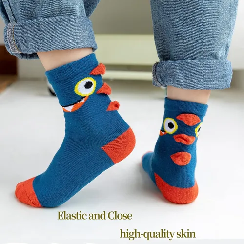 Vista 6 de QIYIENDIAN 5 pares de calcetines cálidos y acogedores con dibujos animados, colores sólidos para niños de 1 a 10 años