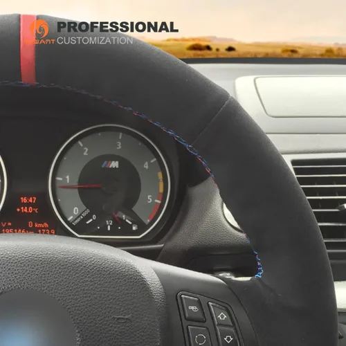 Vista 2 de MEWANT Funda de volante para BMW E90 M Sport E81 E82 E87 E88 E91 E92 E93 M3 E90 E92 de gamuza negra