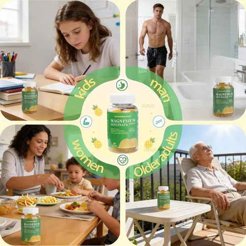 Vista 8 de Gomitas de glicinato de magnesio de 400 mg con Ashwagandha, CoQ10, zinc y vitamina C - Adecuadas para adultos y niños mayores de 4 años - Gomitas