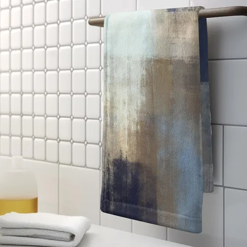 Vista 4 de Toallas de Mano Azul Gris Marrón para Baño Negras Pintura Moderna de Arte Abstracto Toallas de Cocina Suave Absorbente Toalla de Huésped Punta