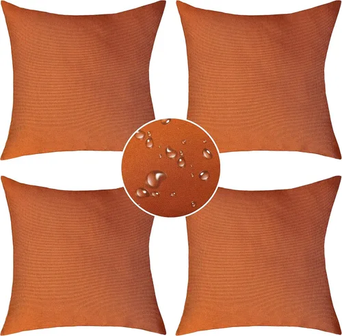 Vista 21 de Demetex Fundas de almohada de exterior impermeables de 16 x 16 pulgadas, fundas de almohada decorativas de lino para sala de estar, balcón y jardín
