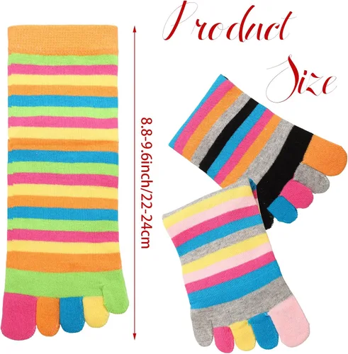 Vista 3 de Xtinmee 12 pares de calcetines de dedo completo arco iris, calcetines de algodón con dedos separados, calcetines de rayas para mujer