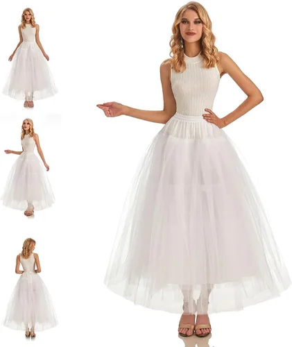 Vista 6 de AWSALE Hoopless Enagua Crinoline Slip Underskirt para vestido de novia WPT109, Blanco