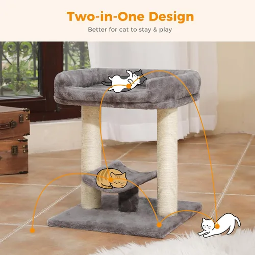 Vista 5 de PETEPELA Poste rascador de 19 pulgadas, torre de árbol para gatos, rascador de sisal 100% natural con cama grande de felpa superior, plataforma