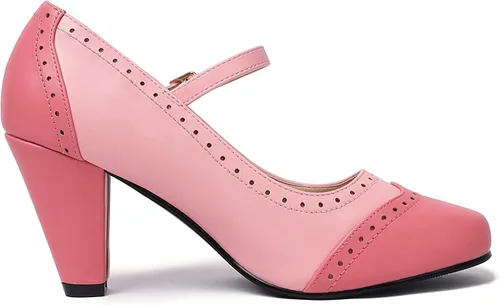 Vista 4 de Elerhythm Zapatos de vestir para mujer, estilo Mary Jane, clásicos y retro de los años 20, patrón Oxford Gatsby de los años 50, estilo vintage
