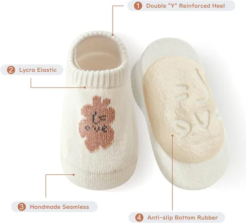 Vista 3 de Aoluvy Toddler Baby Non Slip Socks Spring Summer-5 Pairs.Anti Slip Cozy Kids Socks With Non Skid Grips for BoyGirl Infants