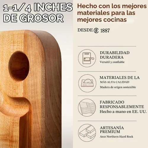 Vista 3 de John Boos Prestige Series Tabla de Cortar Rectangular de Madera de Arce 16"x10" – 1.25 pulgadas de grosor, bloque de carnicero reversible de 6