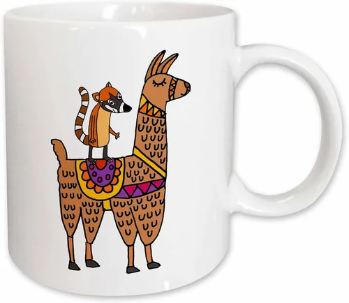 Vista 10 de 3dRose Cute Funny Coati Mundi Riding Llama cartoon 11oz Two-Tone Black Mug