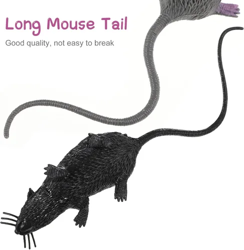 Vista 5 de Sewroro 2 Pcs Realistic Fake Rats Toys Lifelike Rat Figures Pranks Props for Parties and Halloween