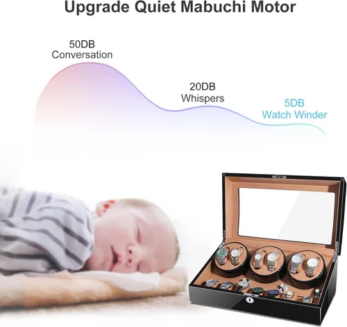 Vista 5 de Sepano Bobinadora automática de reloj colector I 6 bobinadoras de reloj con 7 cajas de almacenamiento y motor silencioso Mabuchi gran capacidad uno