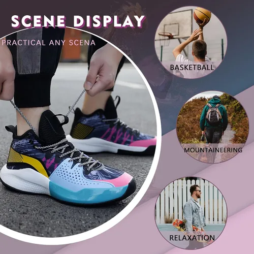 Vista 6 de Zapatos de baloncesto de caña alta para hombre, inspirados en graffiti, calzado deportivo con soporte superior, diseño antideslizante, durabilidad