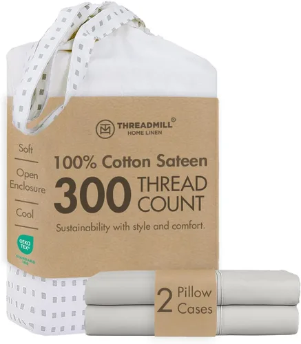 Vista 21 de Threadmill Juego de fundas de almohada tamaño king de 2 piezas - 100% algodón puro de 300 hilos, tejido de satén beige - Fundas de almohada ultra