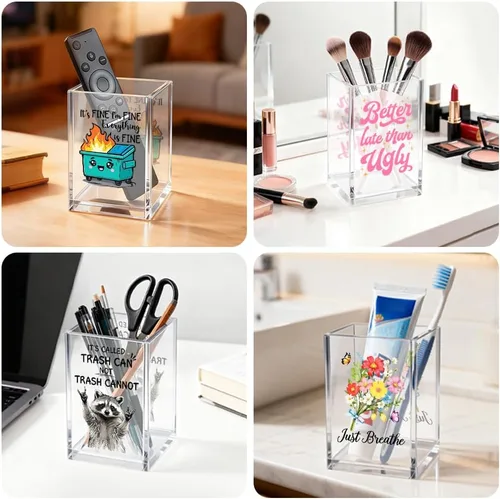 Vista 6 de I'm Literally Just A Girl - Organizador de cosméticos de acrílico para bolígrafos, divertido soporte de escritorio de acrílico para lápiz, bonitos