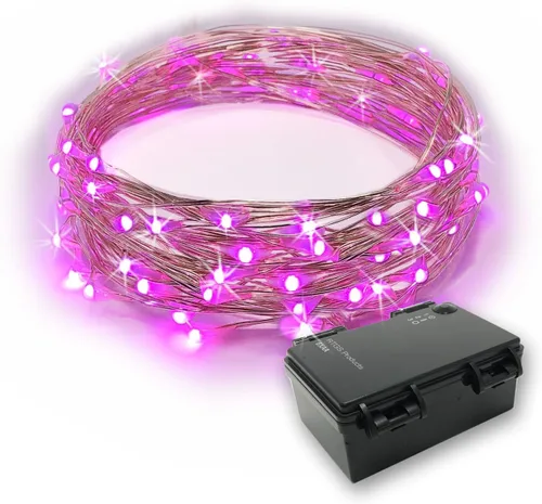 Vista 10 de Cadena de 60 luces LED RTGS, funciona con pilas con cable plateado de 20 pies de largo, para interiores y exteriores, con caja de batería Blanco