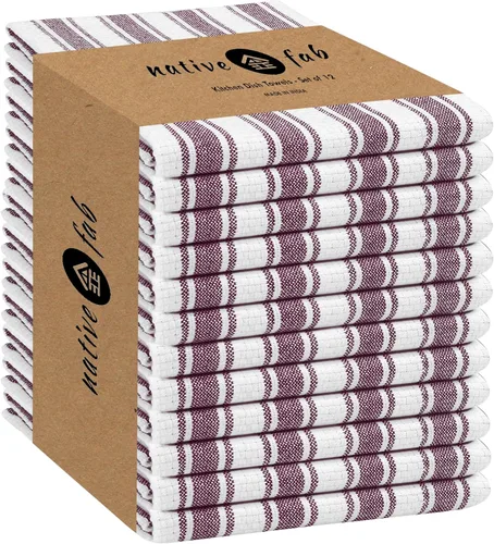 Vista 31 de Native Fab Toallas de Cocina de Algodón 100% Beige - 16x26 pulgadas - Juego de 12 - Toallas de Platos con Tejido de Canasta a Rayas para Limpiar