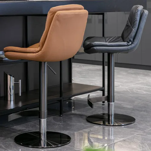 Vista 4 de Taburetes de bar de acero inoxidable de titanio negro, grado, silla de bar de piel sintética con respaldo, altura ajustable giratoria para encimera
