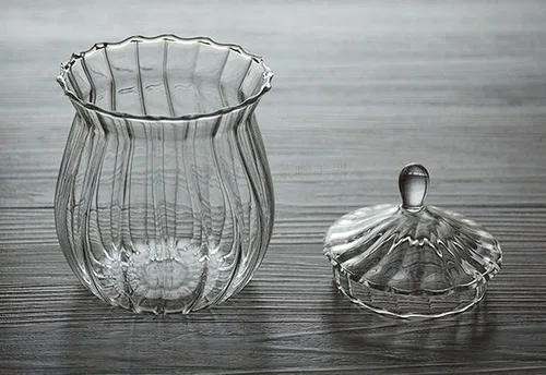 Vista 6 de Tarro de azúcar de vidrio transparente a rayas retro tarro de aperitivos tarro de almacenamiento de alimentos con tapa