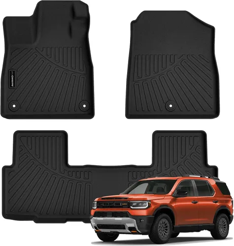 Vista 18 de Auxko Alfombrillas para todo tipo de clima, tapete de carga con respaldo para Honda Pilot 8 pasajeros 2016-2022, forros de elastómero termoplástico