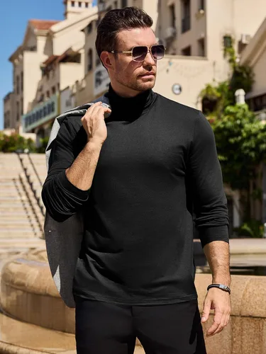 Vista 3 de Camisetas de Cuello Alto Simulado de Moda para Hombre Suéter Pullover de Manga Larga Diseño Básico Camiseta Interior Ajustada Top