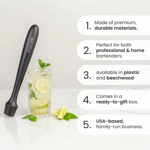 Vista 2 de A Bar Above Muddler negro para cócteles – Muddler de cóctel de 12 pulgadas de largo perfecto para triturar frutas, prensar cubos de menta y azúcar