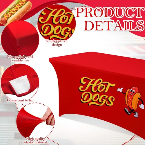 Vista 3 de Oudain Mantel elástico de 6 pies para perros calientes de elastano, mantel rectangular para perros calientes, decoración de fiesta para salchichas