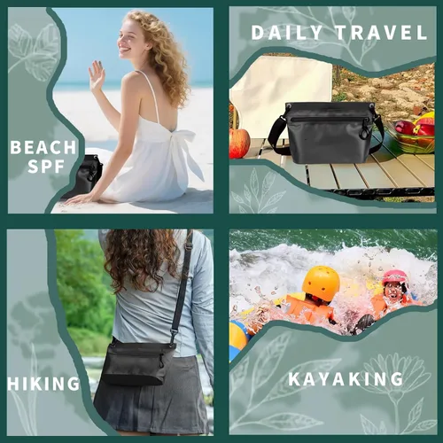 Vista 3 de Bolsa impermeable de 2 litros con cremallera totalmente impermeable, asa y correa ajustable para natación, viajes, playa
