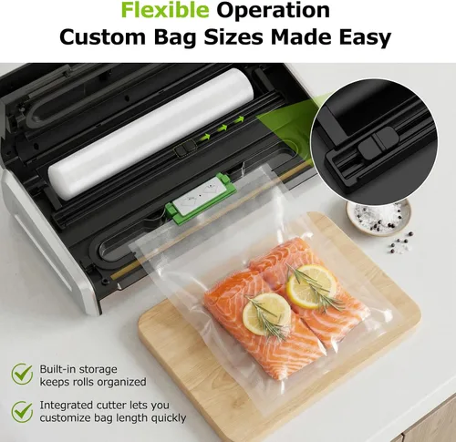 Vista 6 de Bonsenkitchen Sellador al vacío para alimentos, máquina selladora al vacío de alimentos con una sola mano con temporizador digital, sello más ancho