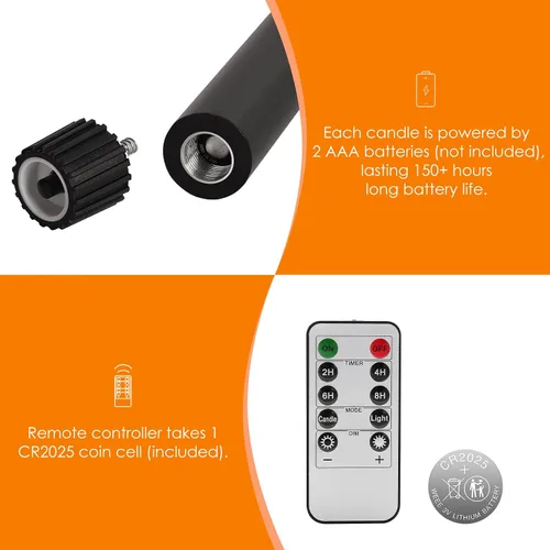 Vista 3 de Eywamage Velas cónicas sin llama de cera negra con control remoto, velas LED parpadeantes de cera que funcionan con pilas, juego de 6