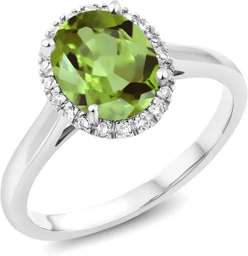 Vista 50 de Gem Stone King Anillo de compromiso ovalado de oro blanco de 10 quilates con piedra natal y halo de diamantes Ovalado de 0.354 x 0.276 in Anillo