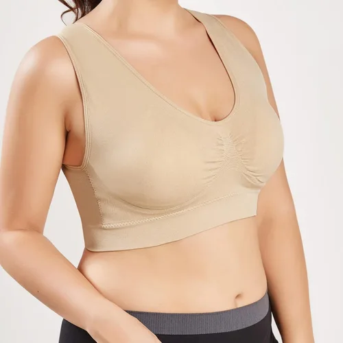 Vista 6 de Brasier deportivo sin costuras de alto soporte para mujer, sin varillas, brasier de yoga cómodo, sin varillas, brasier con push up, para uso diario