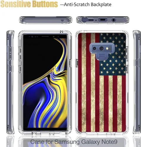 Vista 5 de Funda para Galaxy Note 9, Samsung Note 9 N960U con protector de pantalla de vidrio templado, funda protectora de cuerpo completo con bonito
