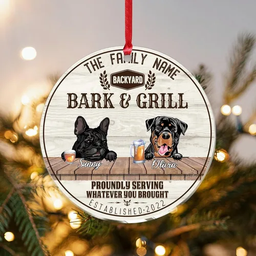 Vista 25 de SILYHEART Adorno acrílico navideño de perro toro francés y mastín napolitano, adornos de sublimación de Navidad, nombre de perro, divertido perro