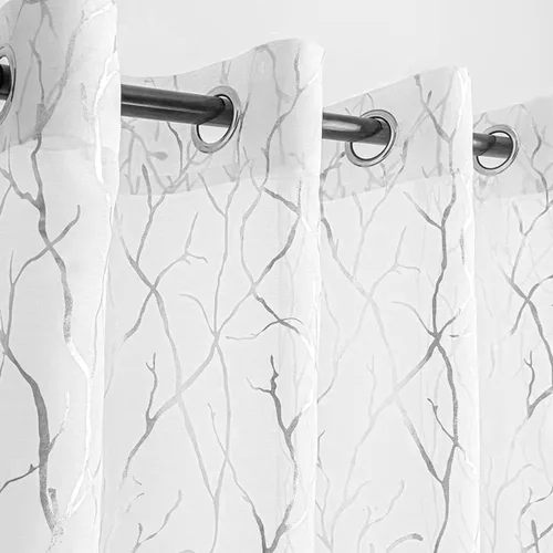 Vista 12 de Kotile Cortinas traslúcidas de rama de árbol – Cortinas traslúcidas grises con estampado de rama de árbol en lámina dorada metálica de 63 pulgadas