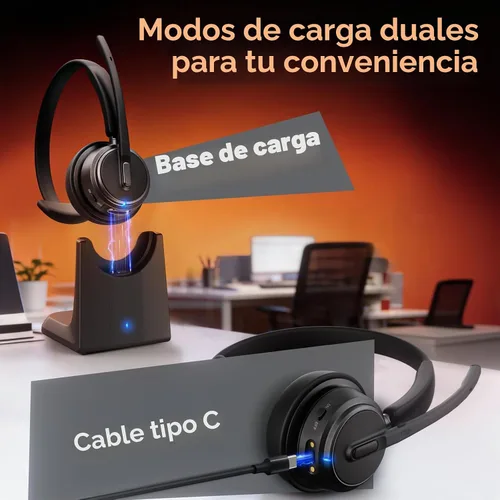 Vista 5 de Auriculares inalámbricos con micrófono para trabajo, auriculares Bluetooth