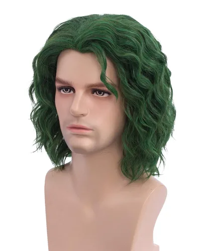 Vista 3 de Pelucas verdes para hombres disfraz peluca de pelo corto