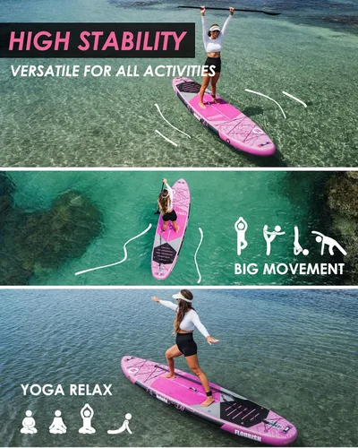 Vista 7 de MOUSA 11'6“x35 Extra Wide Inflatable Stand Up Paddle Board, Stable Long SUP for 2 People/Family, Shoulder Strap, 3/5 Handles, 100L Backpack
