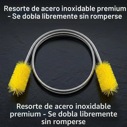 Vista 6 de Juego de cepillos de drenaje flexibles de 67 pulgadas, limpiador de tuberías de manguera larga de doble extremo con 2 cepillos de limpieza de paja