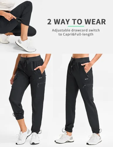 Vista 2 de BVVU Pantalones deportivos tipo cargo para mujer, ligeros, de secado rápido, para senderismo, impermeables, con bolsillos con cremallera
