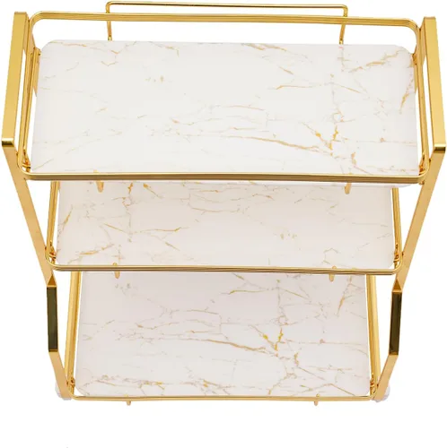 Vista 6 de Organizador de mostrador de baño de 3 niveles, organizador de perfume dorado de acero inoxidable, organizador de maquillaje, estante