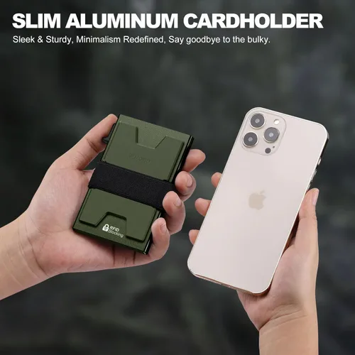 Vista 68 de Cartera delgada de aluminio para hombre, placa trasera expandible duradera, bloqueo RFID, billetera desplegable de metal minimalista, con capacidad