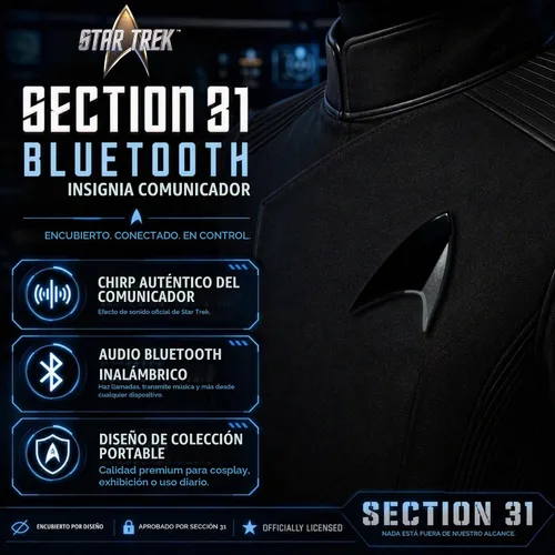 Vista 2 de Star Trek Sección 31 ComBadge Bluetooth para llamadas, textos y función de canto